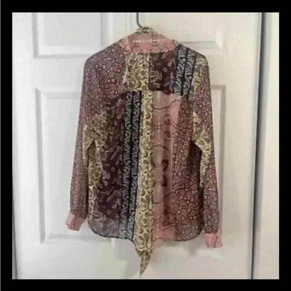 Soft Surroundings Shirt Top PL Colorful Mix Paisley Semi Sheer Tie Neck Langdon - Picture 4 of 5